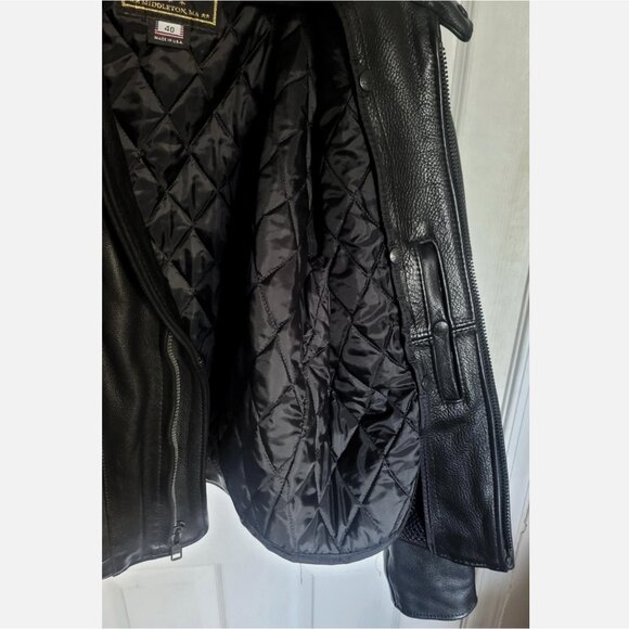 US Made Co Black Leather Jacket Padded Heavy Motorcycle Biker Mens 40 Medium - Picture 9 of 16